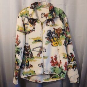 New Western Calf Roping Fleece Full Zip up Sweatshirt women Plus 1X Zip Pockets